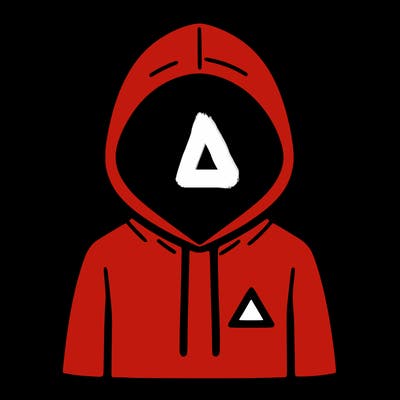 a person with non face waering a hoodie with a small triangle symbol