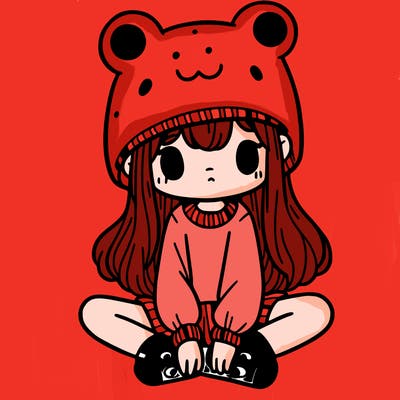 a girl wearing a frog hat and some frog socks