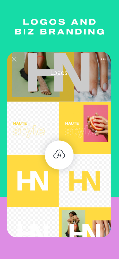 Interface de l'application PicMonkey montrant la conception de logos et des modèles de branding d'entreprise.