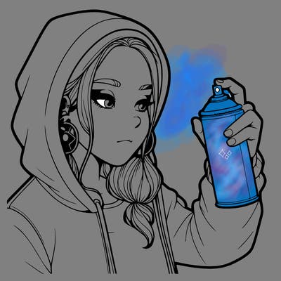 a realistic girl, spray painting