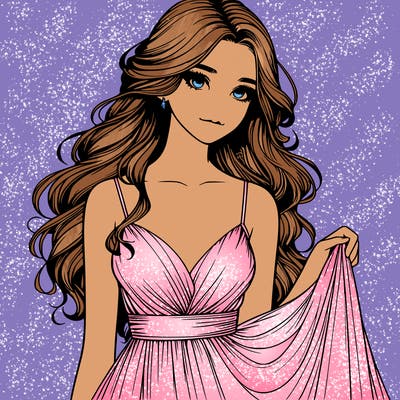 realistic girl in flowy silky prom dress