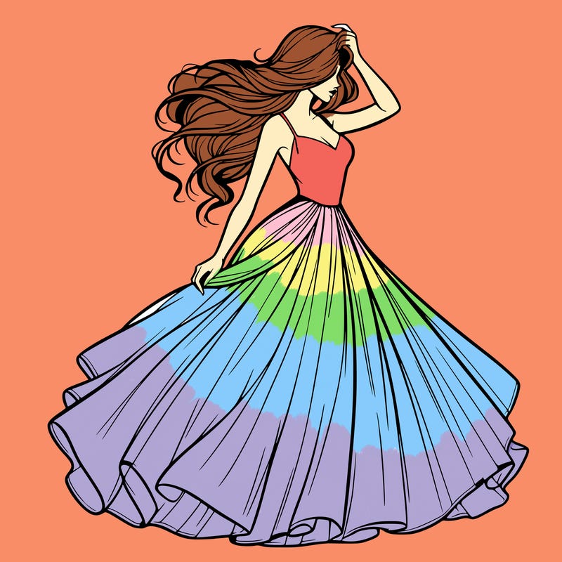 realistic woman with dress flowing in the wind