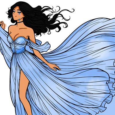 realistic woman in dress flowing the the wind