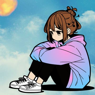 sad anime girl sitting alone