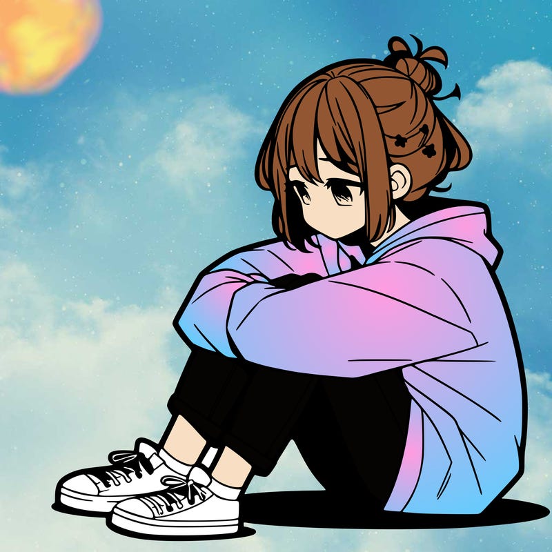 sad anime girl sitting alone