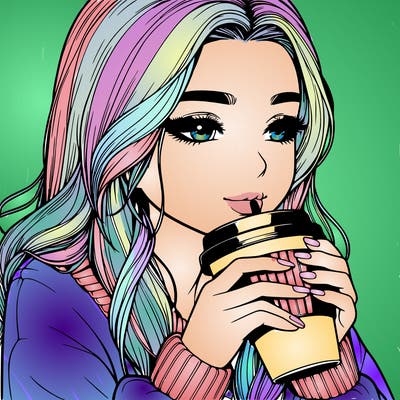 realistic girl drinking coffee