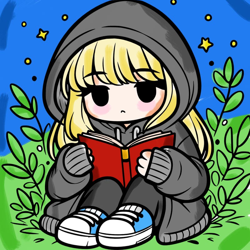 girl in oversized hoodie reading a book