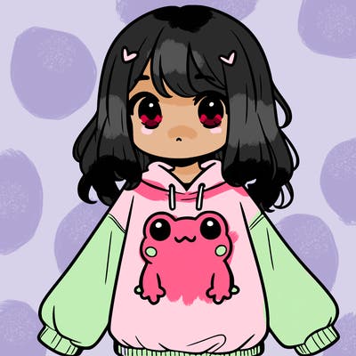 girl wearing frogging sweatshirt