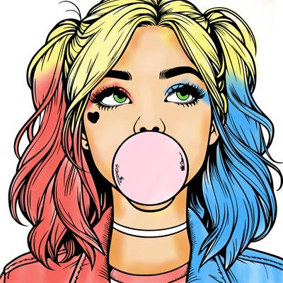 realististic girl blowing bubble -gum