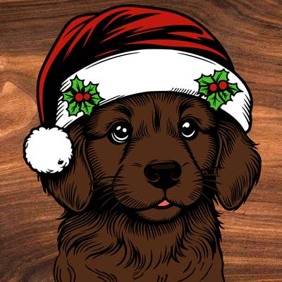 realistic dog wearing a santa hat