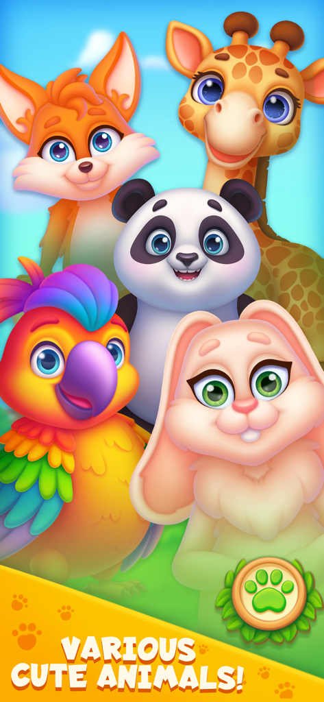 Animal Games Doctor for Kids - Un grupo de coloridos personajes animales de dibujos animados, incluyendo un panda, un zorro, una jirafa, un loro y un conejito.