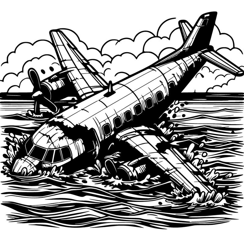 realistic crashed airplane in the sea