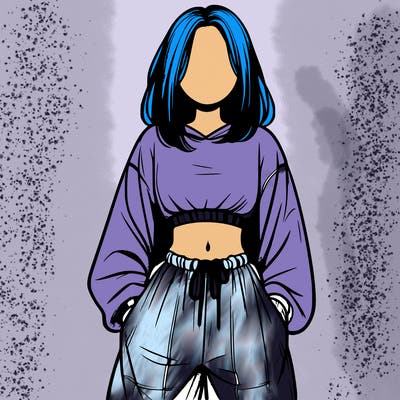realistic girl faceless with baggy pants and a crop top