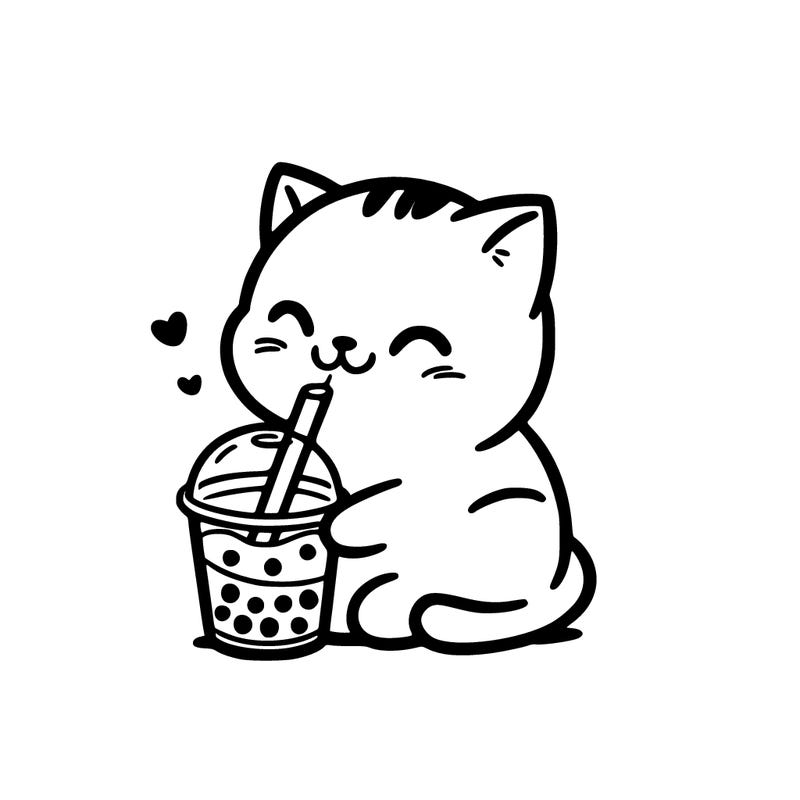 cat drinking boba