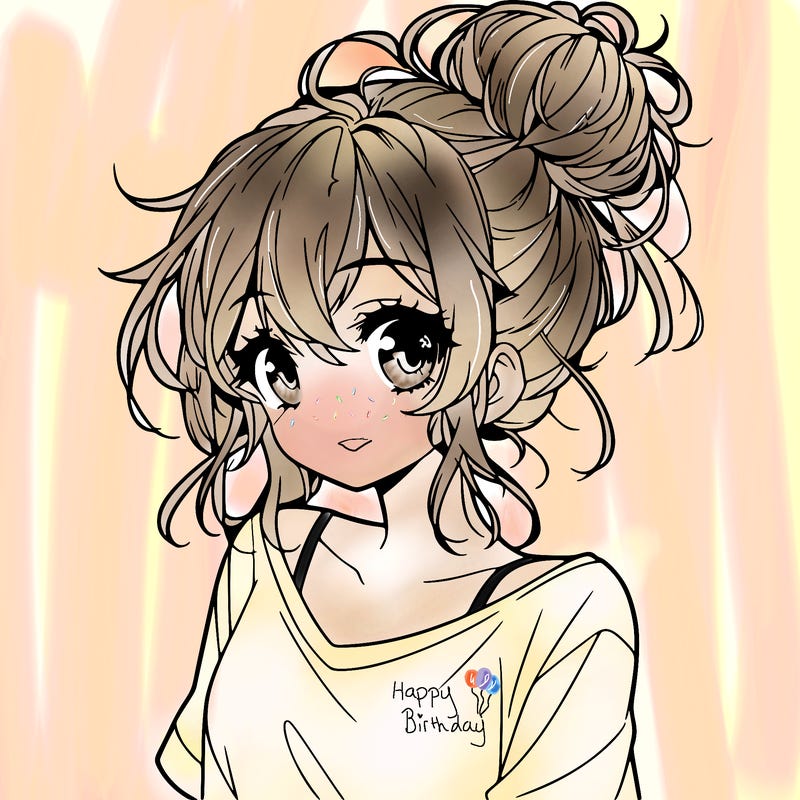 a beautiful anime girl with a messy bun