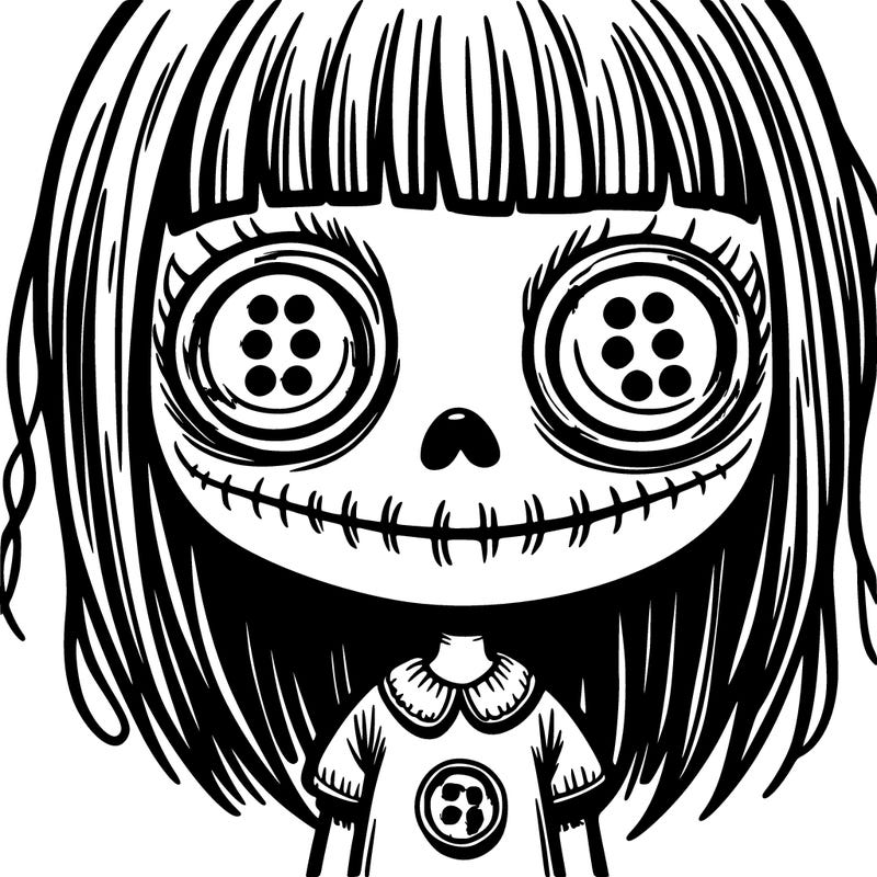 creepy girl with button eyes
