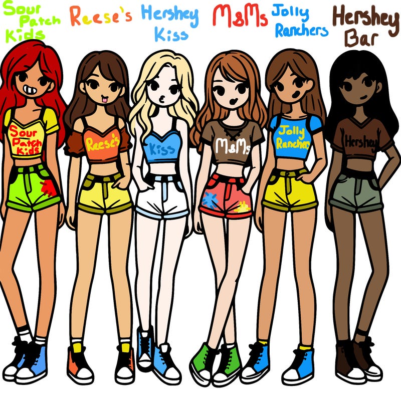 a group of girls wearing crop tops and shorts