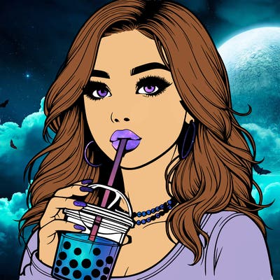 realistic girl drink a boba