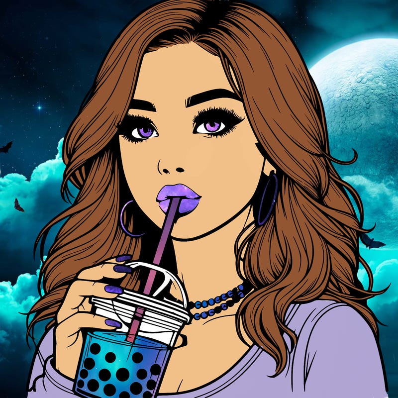 realistic girl drink a boba