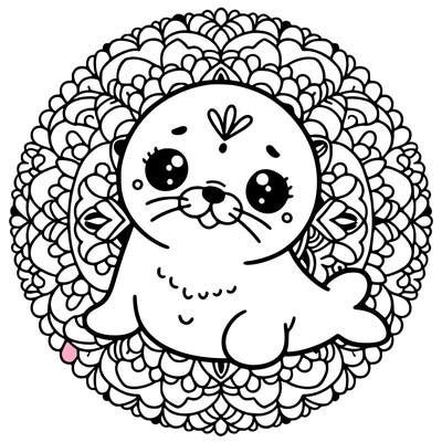 a cute baby seal mandala