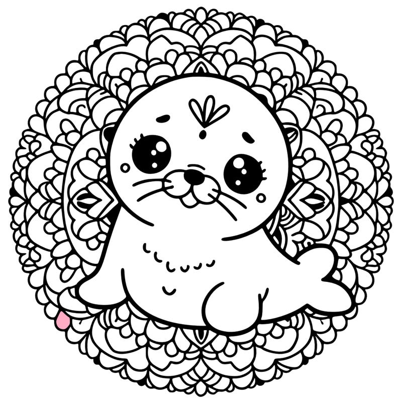 a cute baby seal mandala