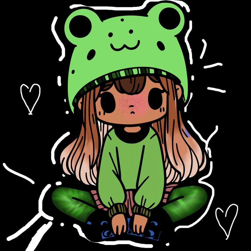 a girl wearing a frog hat and some frog socks