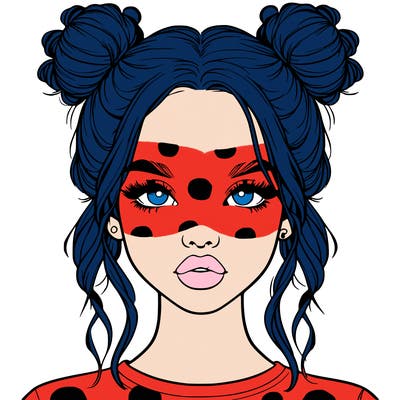 realistic girl with two buns in hair and lips