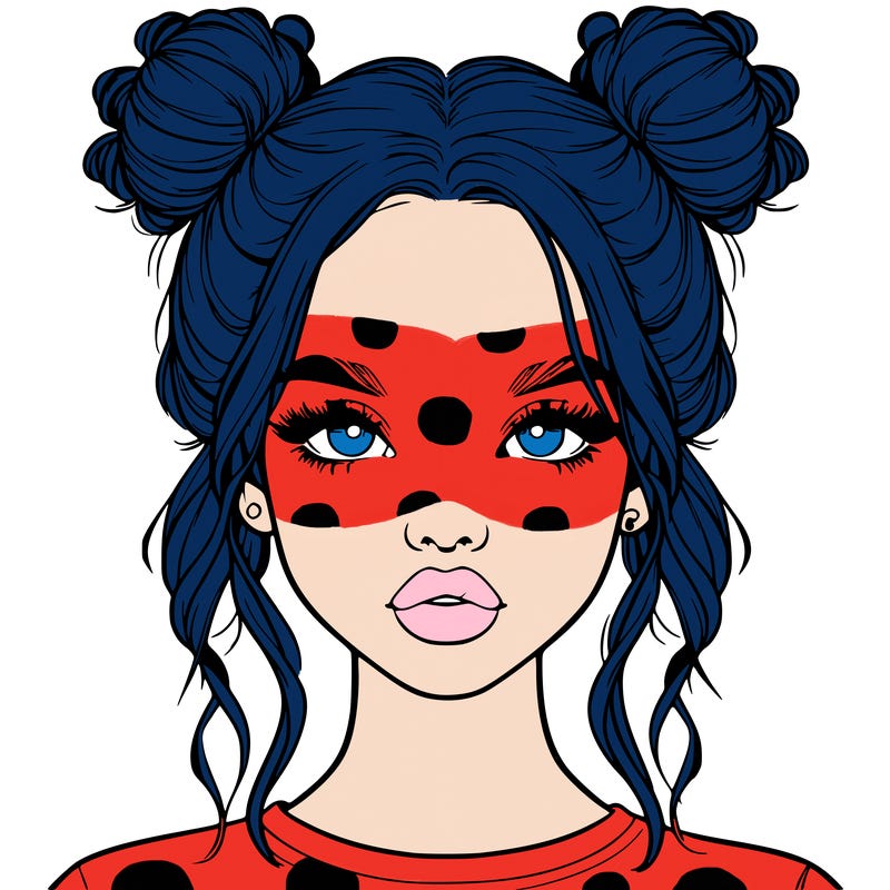 realistic girl with two buns in hair and lips