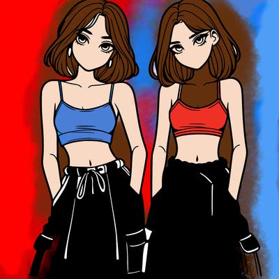 two girls with crop top with baggy pants