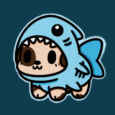 cute dog wearing a shark costume