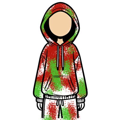 faceless girl in a tracksuit with a hood on and no hair
