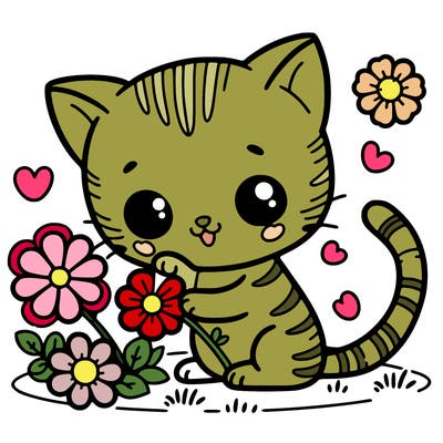 kitty playing with flowers