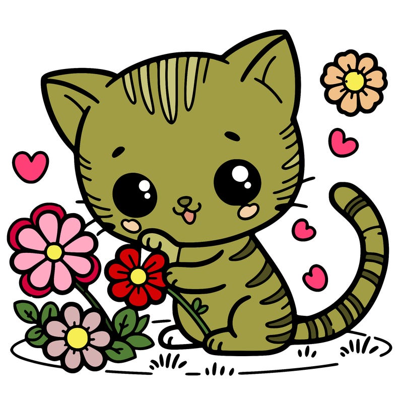 kitty playing with flowers