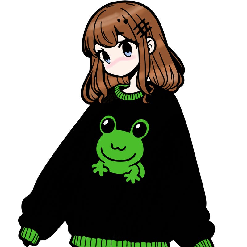 girl wearing frogging sweatshirt