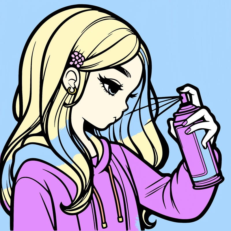 a realistic girl spray painting