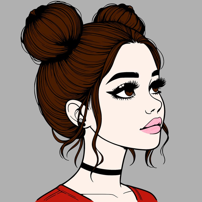 realistic girl with buns on the top of her head