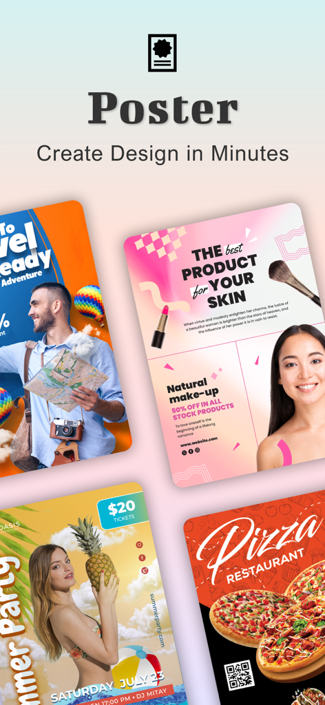 Poster Maker - Flyer Maker Ads - A selection of flyer and poster templates for travel beauty and food business ads