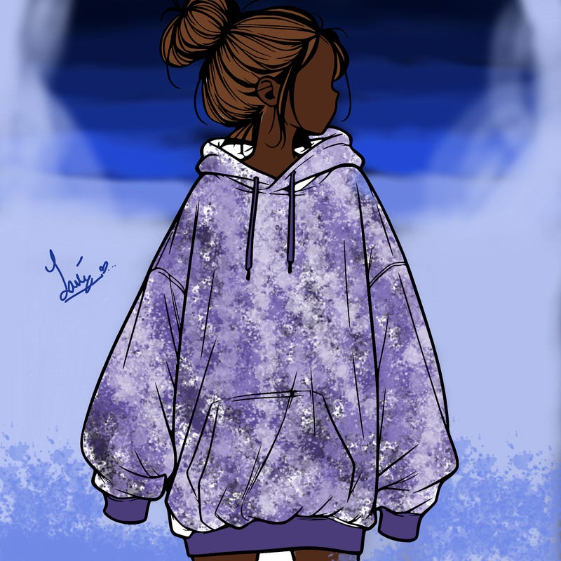 realistic girl with a oversized sweatshirt on and a bun