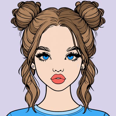realistic girl with two buns in hair and lips