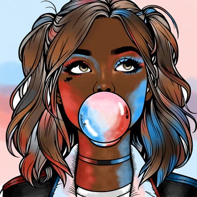 realististic girl blowing bubble -gum