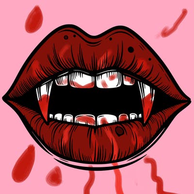 lips with vampire teeth
