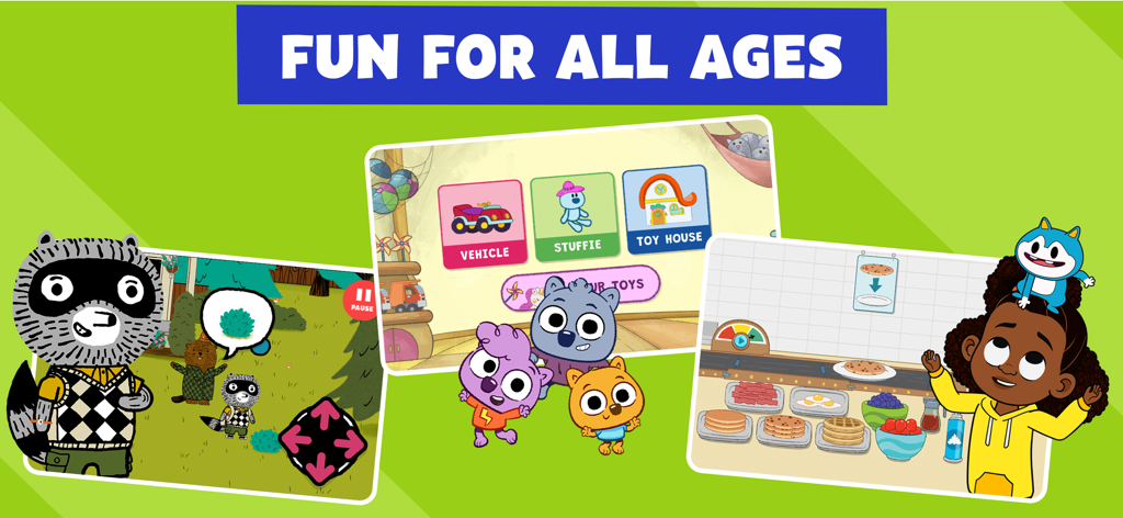 A collection of educational mini games from PBS KIDS Games featuring characters from Lyla in the Loop and Work It Out Wombats
