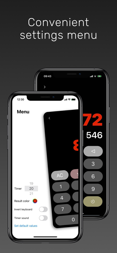 HLL Artillery Calculator - Two iPhones showing the HLL Artillery Calculator app settings menu and main calculator interface