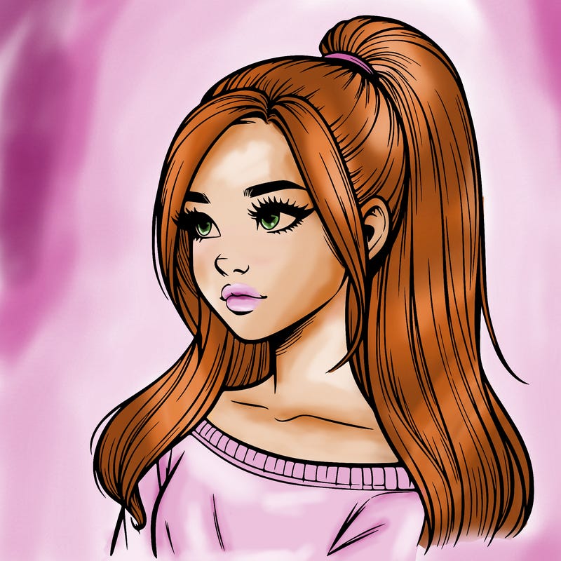 realistic girl with a high ponytail