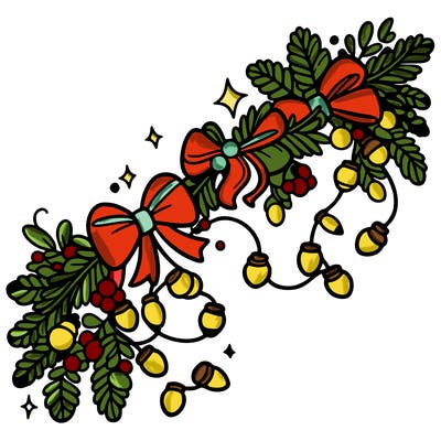 christmas garland: decorated with lights and ribbons..simple vector art