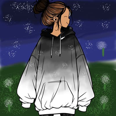 realistic girl with a oversized sweatshirt on and a bun