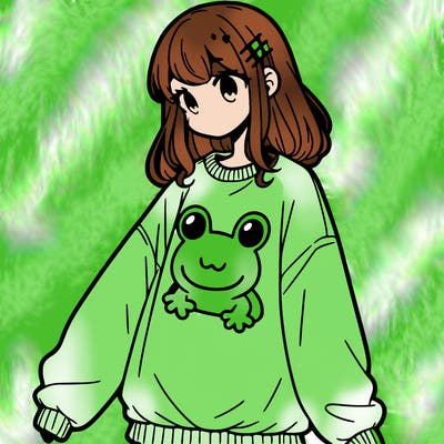 girl wearing frogging sweatshirt