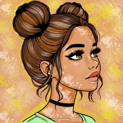 realistic girl with buns on the top of her head