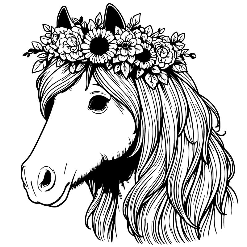 realistic horse with flower crown
