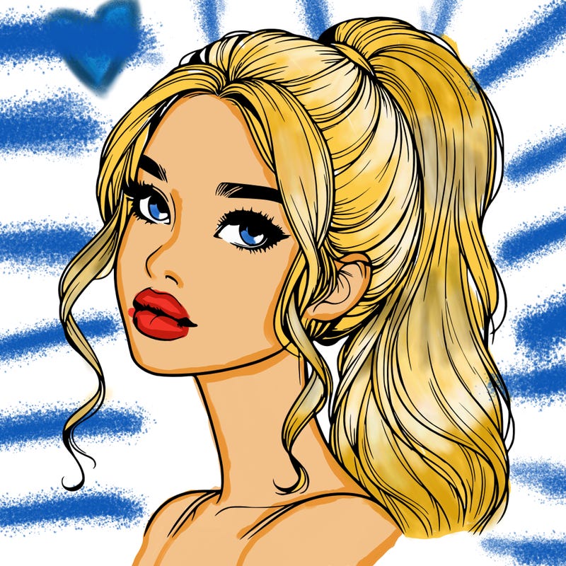 realistic girl with a ponytail on her hair and lips